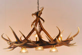Faux Elk 6 Antler Chandelier with 3 Downlights Lights On